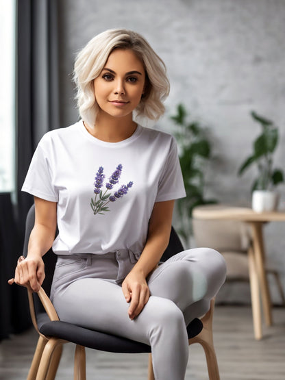 Minimalistic Lavender Trio Unisex T-Shirt | Three Lavender Designs Branch and Stick