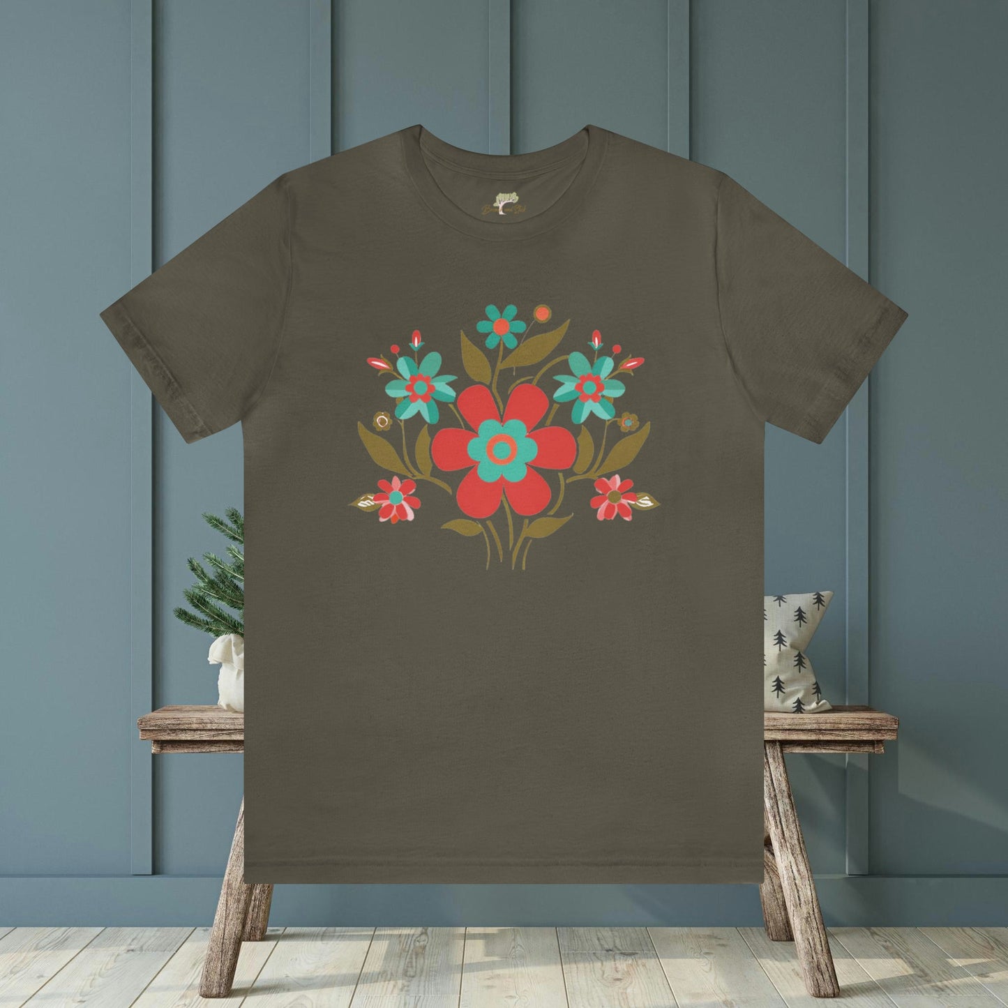 Minimalistic Wildflowers Folk Art Design Unisex Tee | Embrace Playful Style Branch and Stick