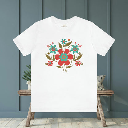 Minimalistic Wildflowers Folk Art Design Unisex Tee | Embrace Playful Style Branch and Stick