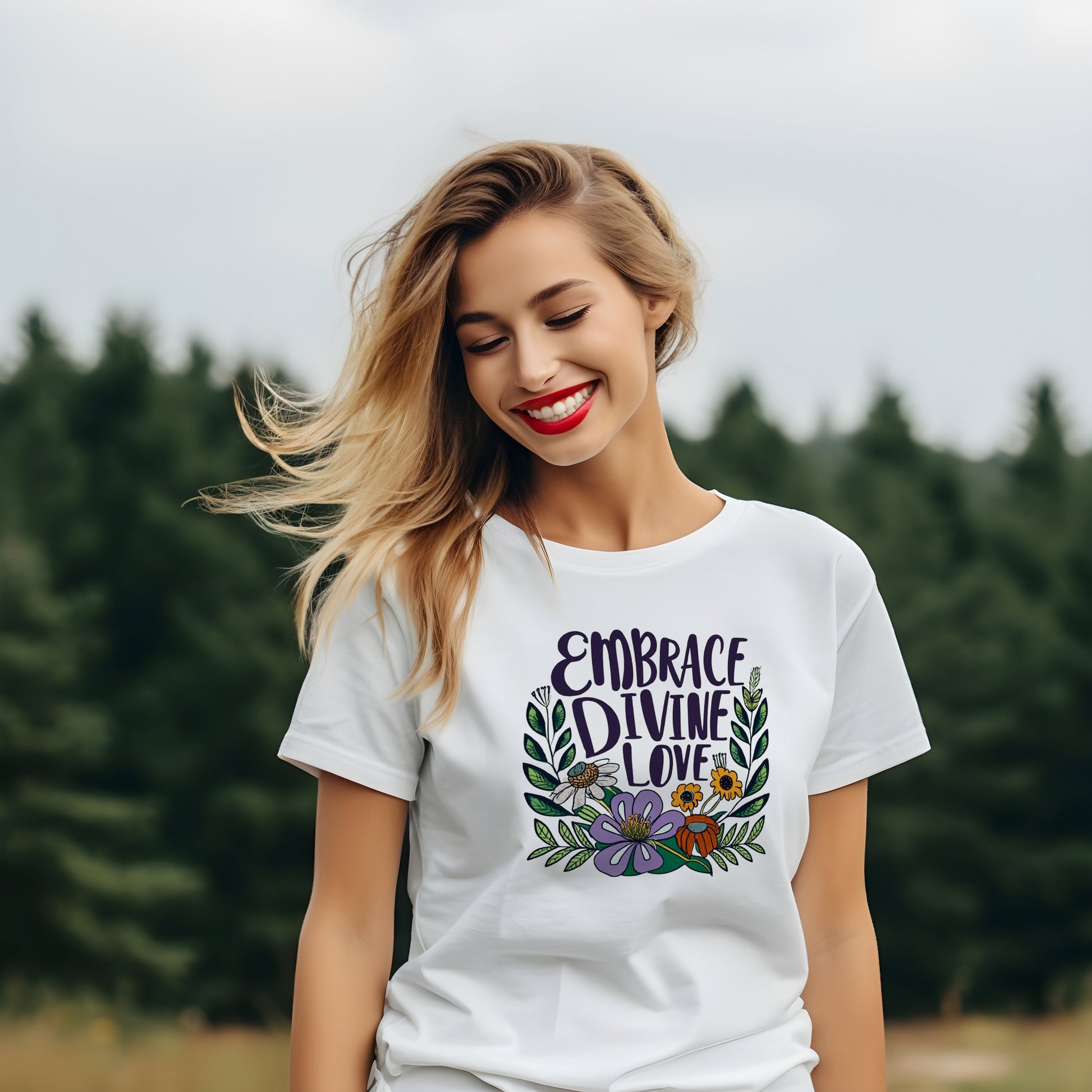 Minimalistic Wildflowers and Affirmation Words T-Shirt | Nature-Inspired Elegance - Branch and Stick Branch and Stick