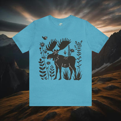 Moose and Wildflowers Unisex Tee | Embrace Nature's Elegance Branch and Stick