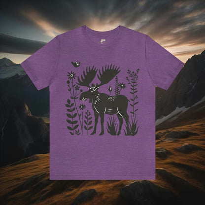 Moose and Wildflowers Unisex Tee | Embrace Nature's Elegance Branch and Stick