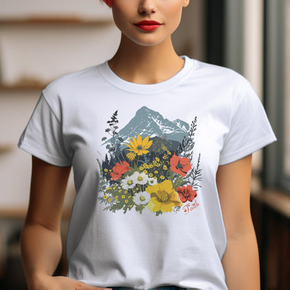 Mountain and Wildflowers Design T-Shirt | Branch and Stick Branch and Stick