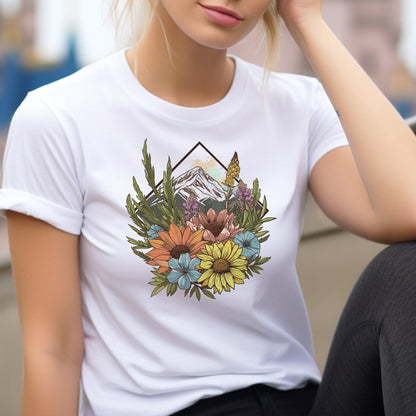 Mountain and Wildflowers Triangle Frame Unisex Tee | Branch and Stick Branch and Stick