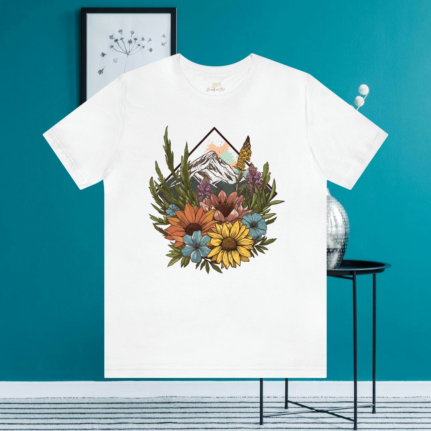 Mountain and Wildflowers Triangle Frame Unisex Tee | Branch and Stick Branch and Stick