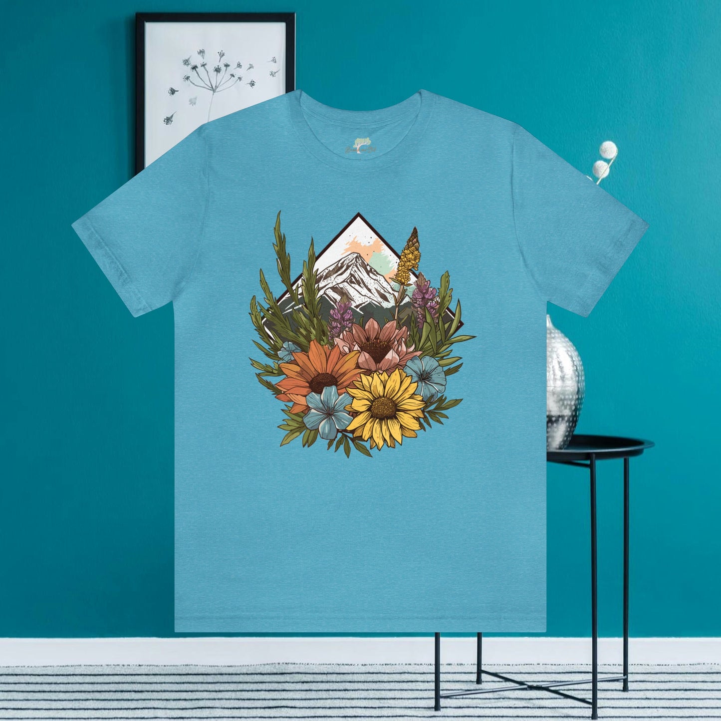 Mountain and Wildflowers Triangle Frame Unisex Tee | Branch and Stick Branch and Stick