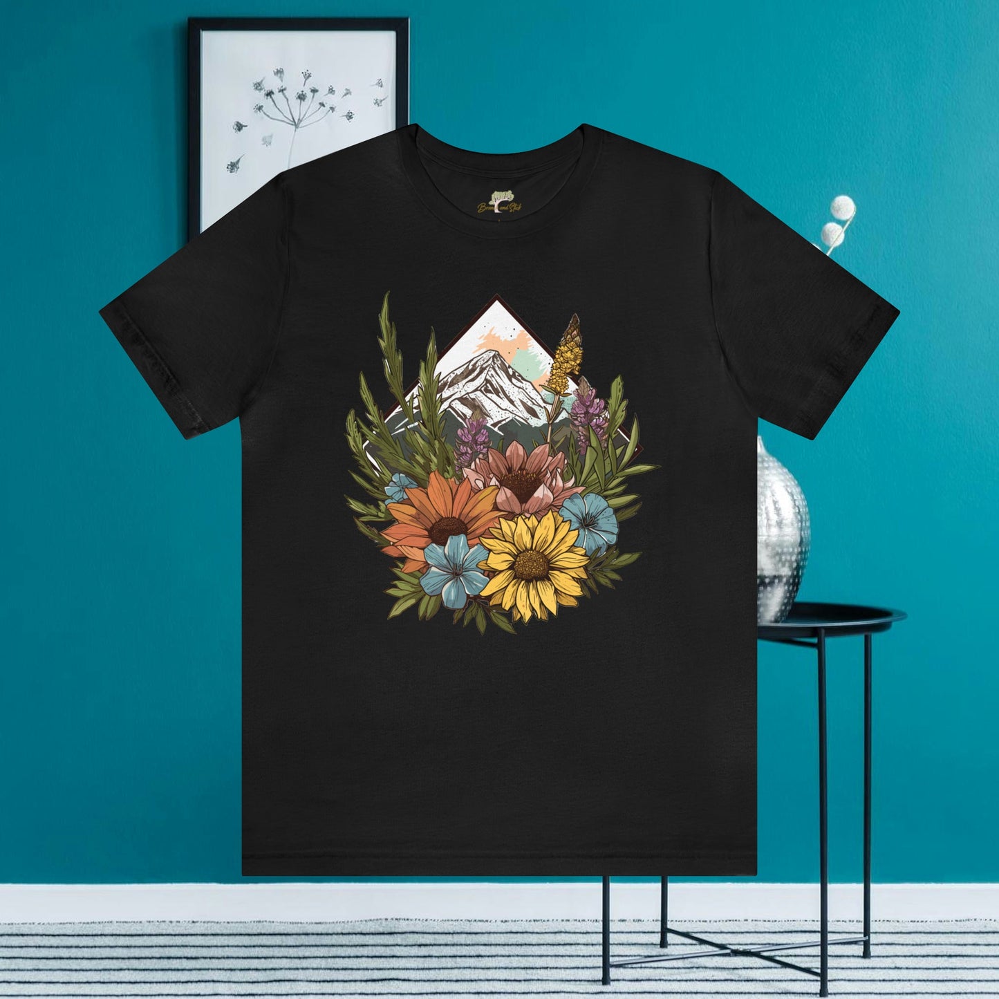 Mountain and Wildflowers Triangle Frame Unisex Tee | Branch and Stick Branch and Stick