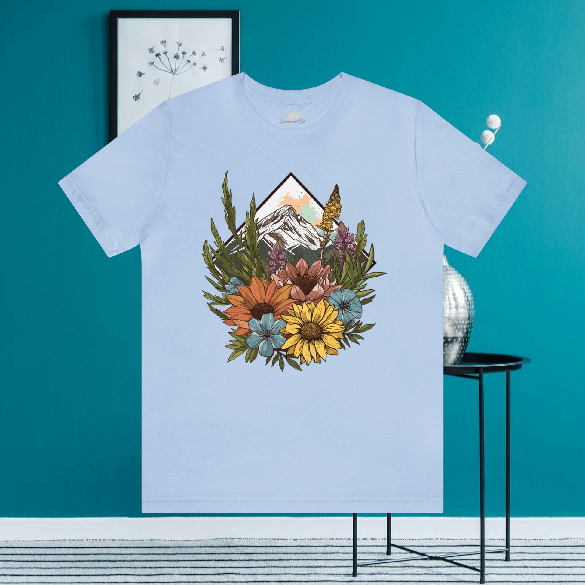 Mountain and Wildflowers Triangle Frame Unisex Tee | Branch and Stick Branch and Stick