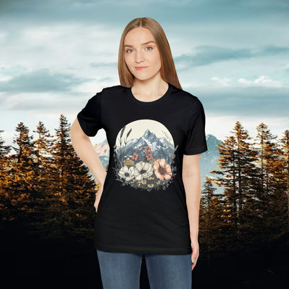 Mountain and Wildflowers White Orange Unisex Tee | Branch and Stick Branch and Stick