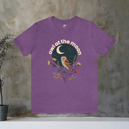 Owl At The Moon Wildflower Animal Design Unisex Tee | Embrace Nocturnal Charm Branch and Stick