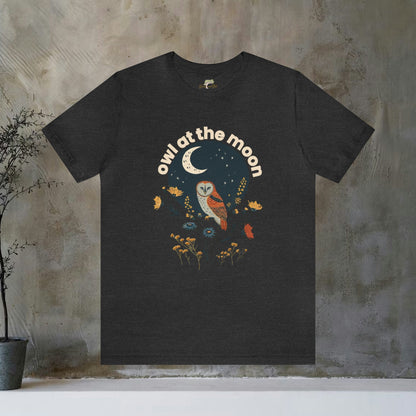 Owl At The Moon Wildflower Animal Design Unisex Tee | Embrace Nocturnal Charm Branch and Stick