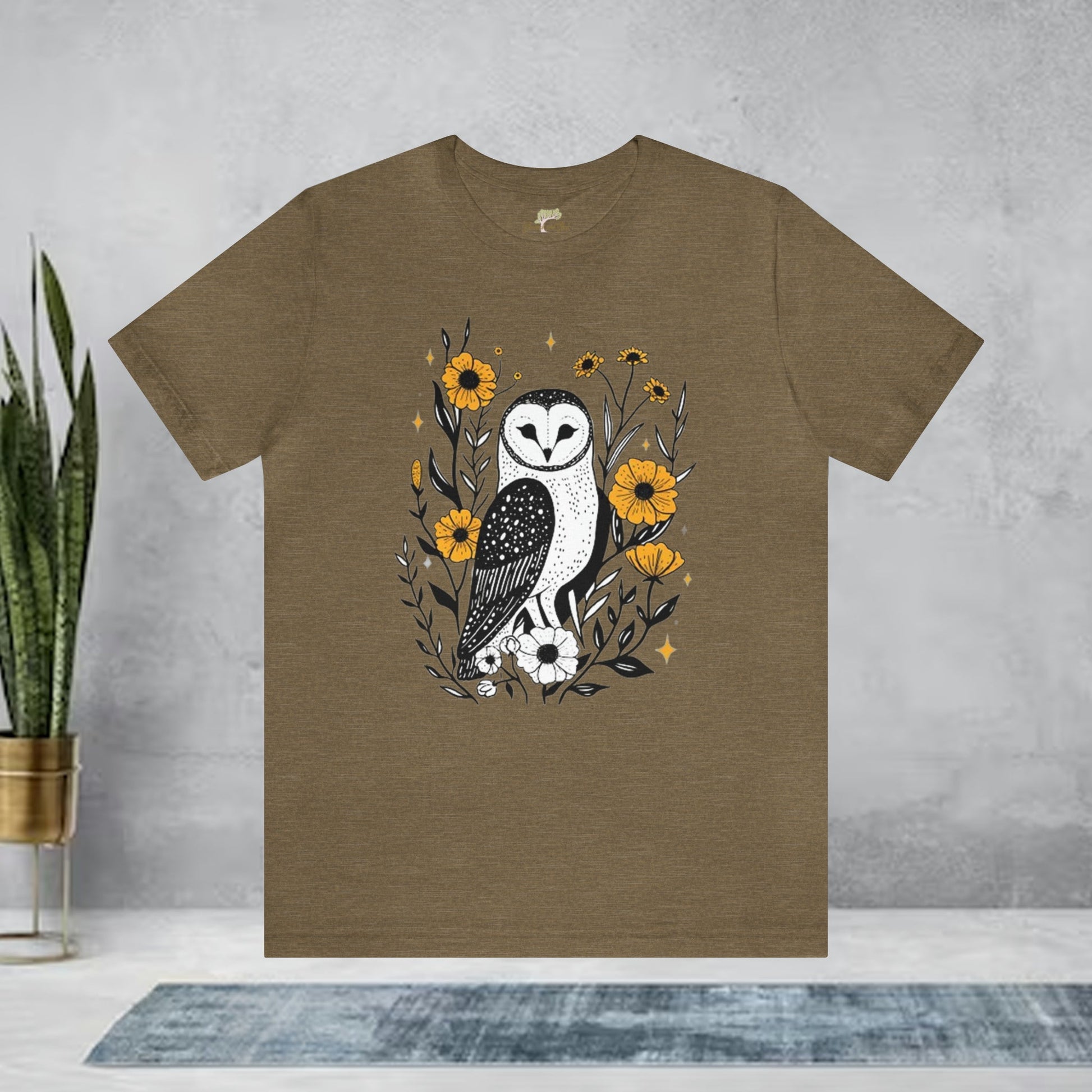 Owl with Golden Flowers Unisex Tee | Expertly Crafted - Branch and Stick Branch and Stick