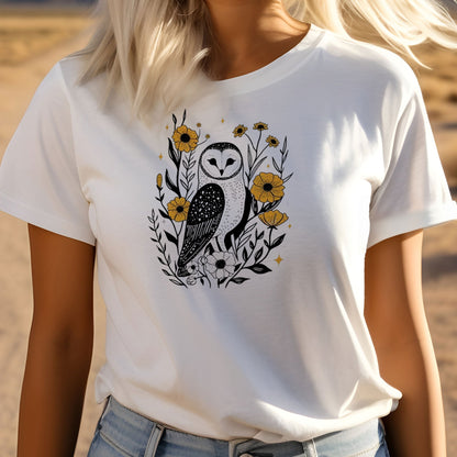 Owl with Golden Flowers Unisex Tee | Expertly Crafted - Branch and Stick Branch and Stick