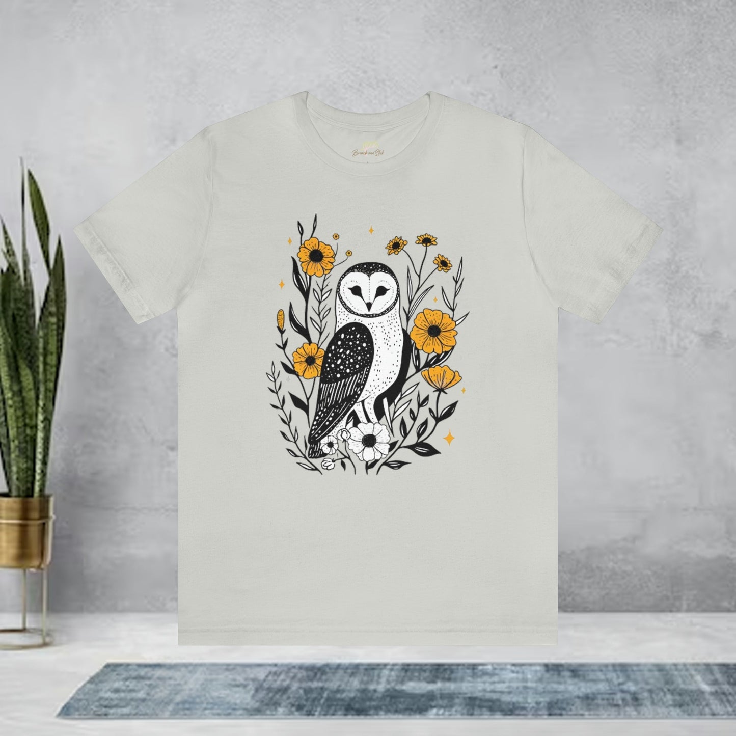 Owl with Golden Flowers Unisex Tee | Expertly Crafted - Branch and Stick Branch and Stick