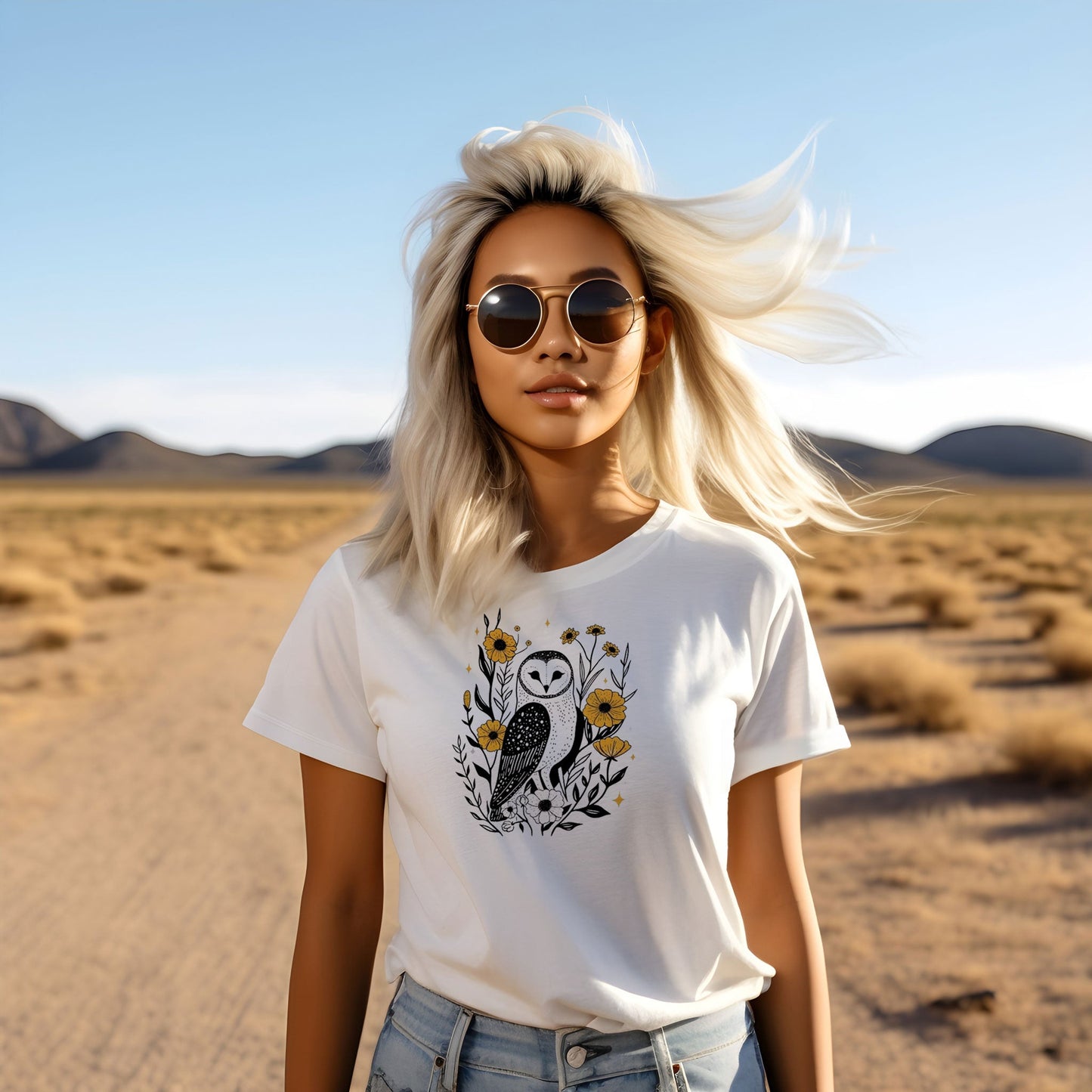 Owl with Golden Flowers Unisex Tee | Expertly Crafted - Branch and Stick Branch and Stick