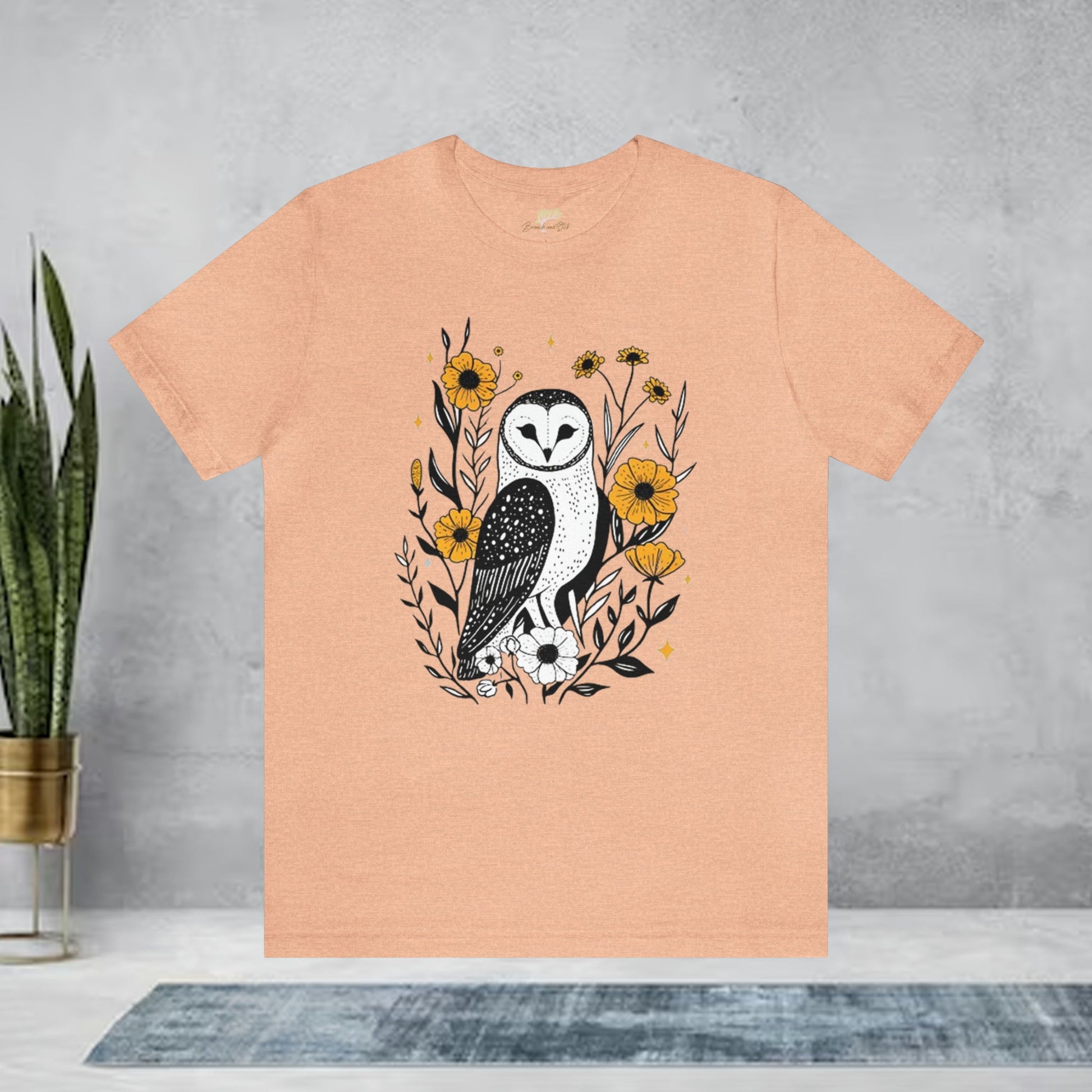 Owl with Golden Flowers Unisex Tee | Expertly Crafted - Branch and Stick Branch and Stick