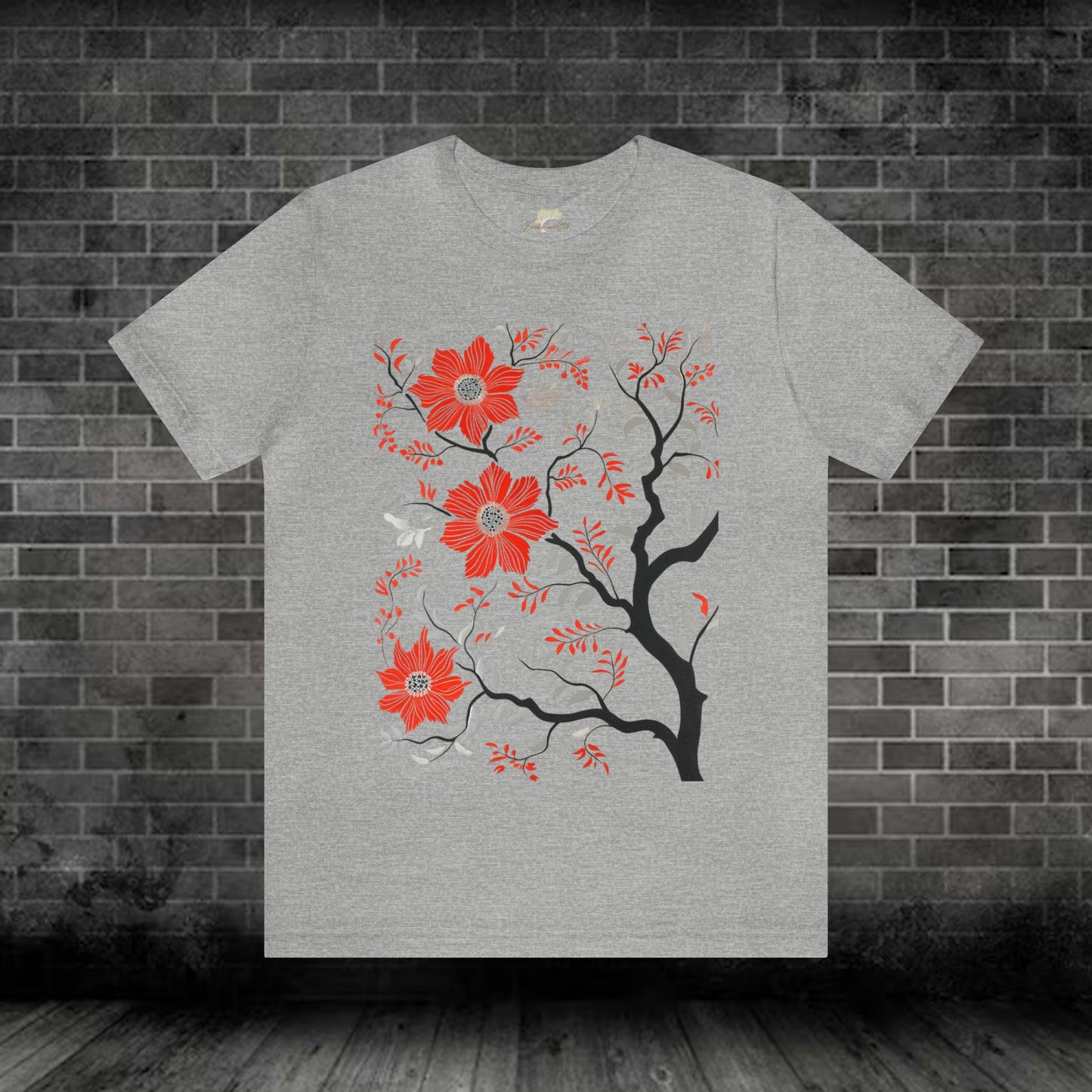 Playful Tree with Wildflower Unisex Tee | Embrace Minimalistic Folk Art Branch and Stick