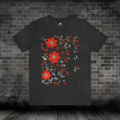 Playful Tree with Wildflower Unisex Tee | Embrace Minimalistic Folk Art Branch and Stick