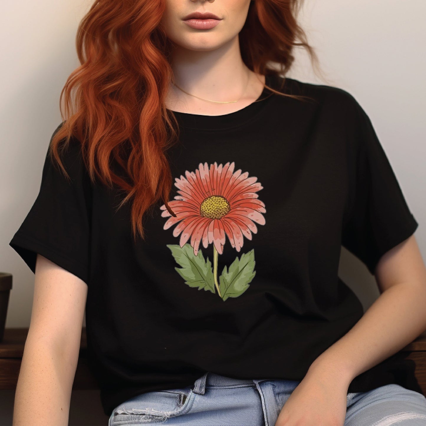 Red Gerbera Daisy Wildflowers Design Unisex Jersey Short Sleeve Tee | Branch and Stick Branch and Stick