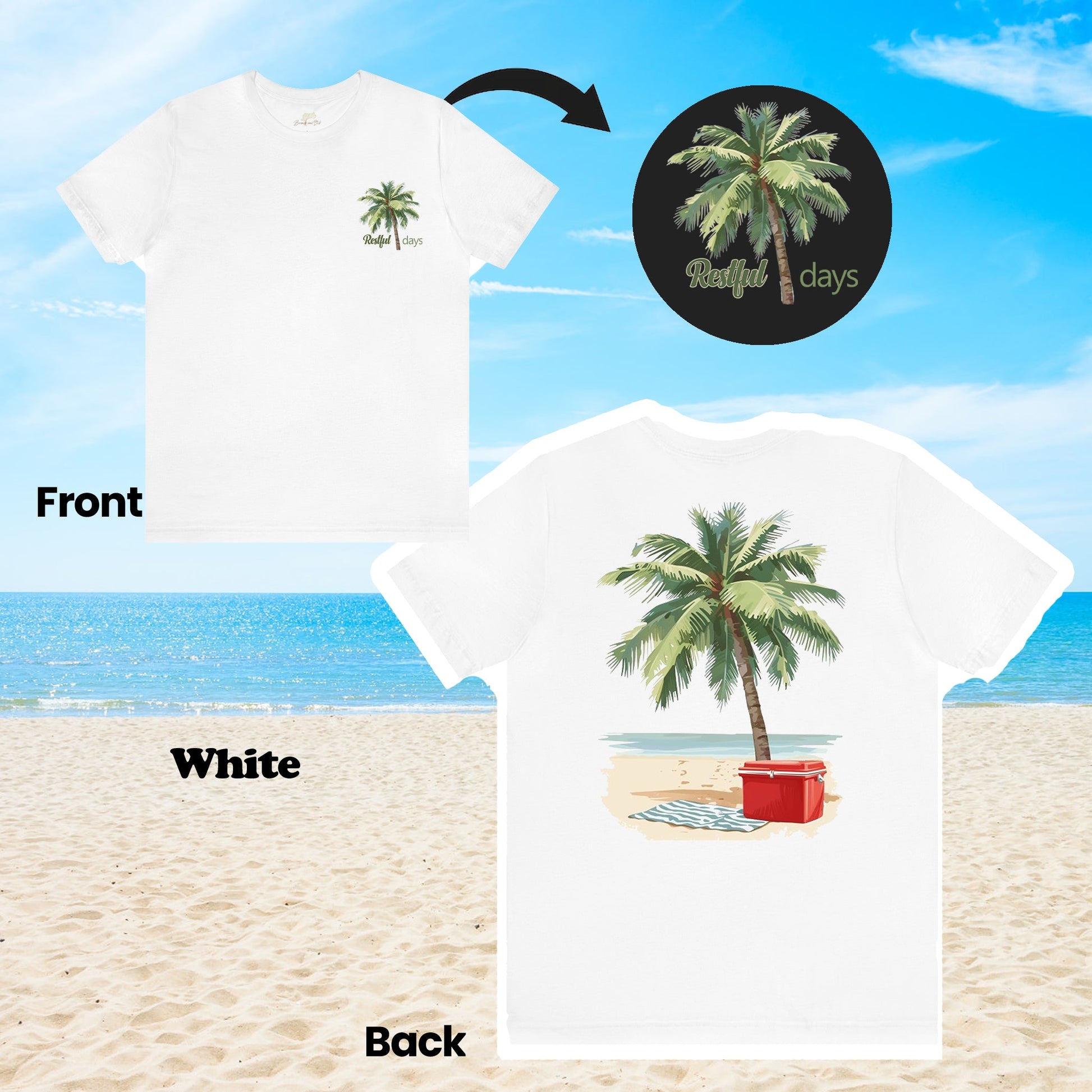 Restful Days Palm Tree and Cooler 2-Sided Unisex Tee | Branch and Stick Branch and Stick