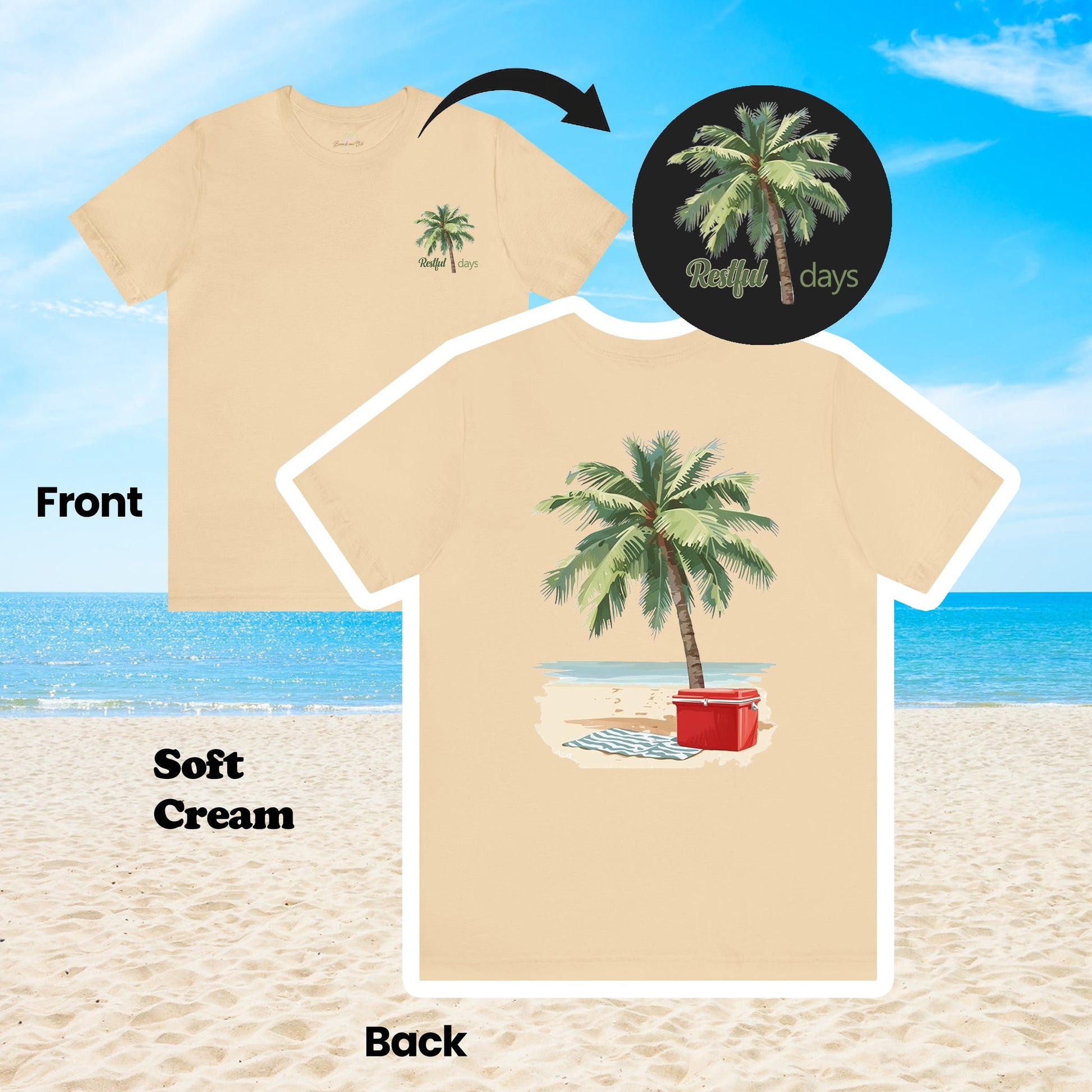 Restful Days Palm Tree and Cooler 2-Sided Unisex Tee | Branch and Stick Branch and Stick