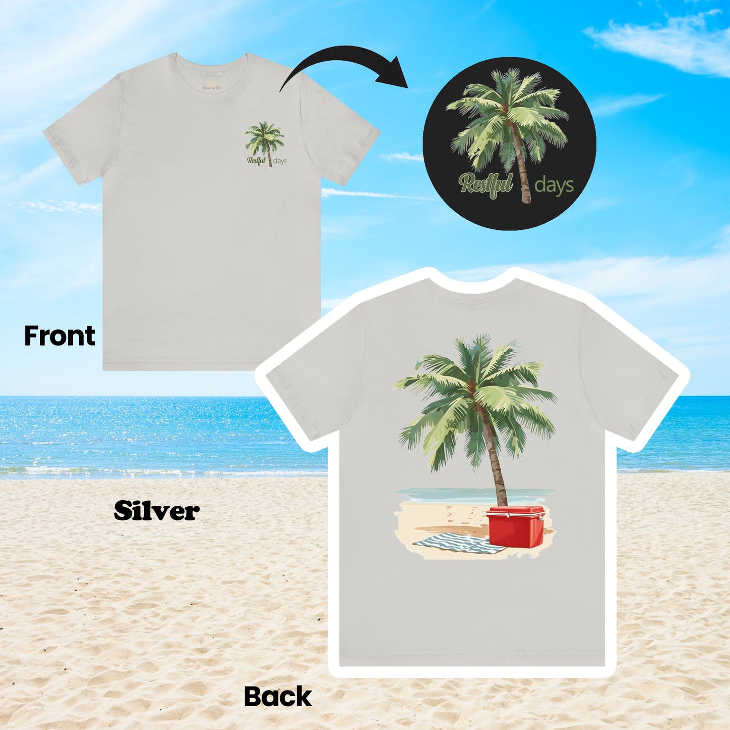 Restful Days Palm Tree and Cooler 2-Sided Unisex Tee | Branch and Stick Branch and Stick