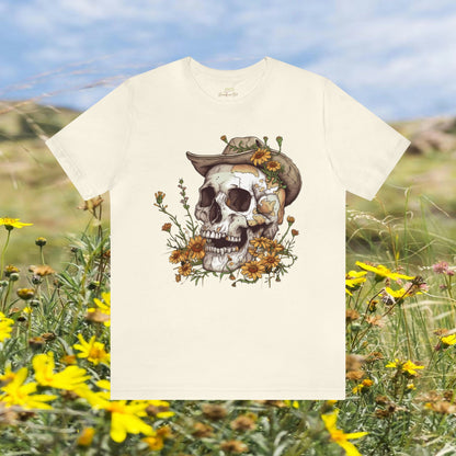 Skull and Wildflowers Folk Art Design Unisex Tee | Quirky and Playful Branch and Stick