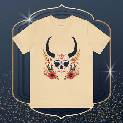 Talavera Longhorn Skull and Wildflowers Folk Art Design Unisex Tee | A Luxurious Masterpiece Branch and Stick