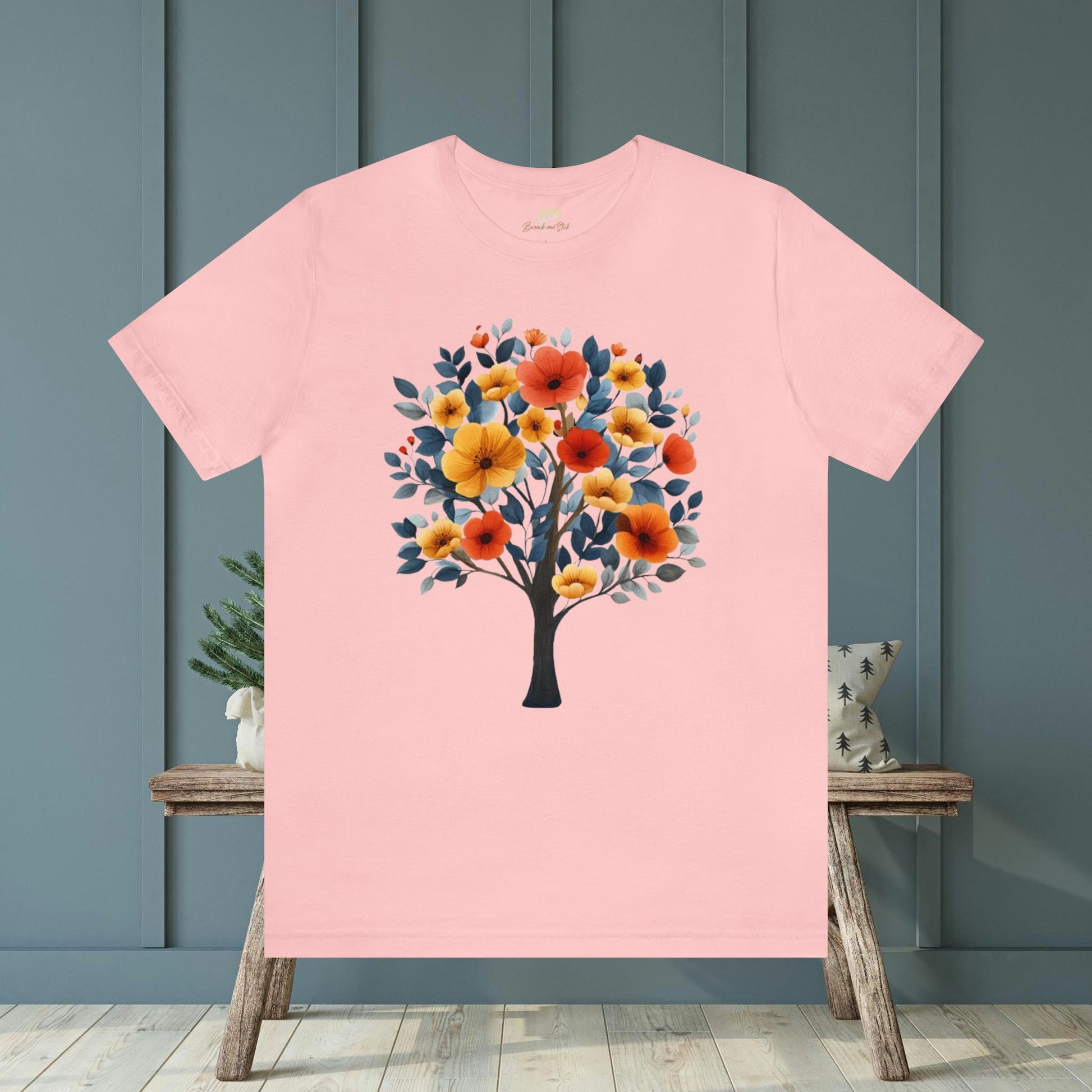 Tree with Wildflower Leaves T-Shirt | Nature-Inspired Elegance Branch and Stick