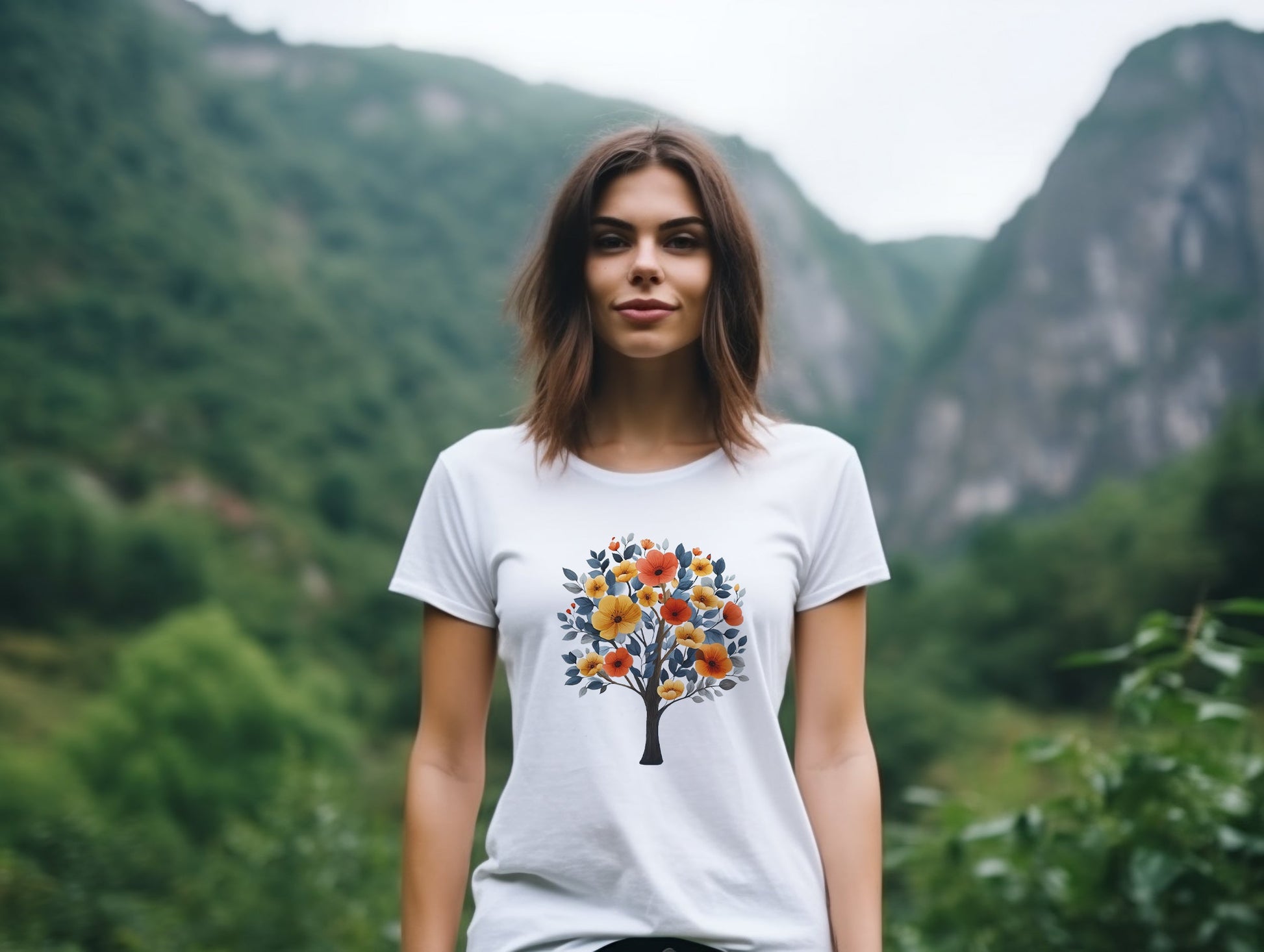 Tree with Wildflower Leaves T-Shirt | Nature-Inspired Elegance Branch and Stick