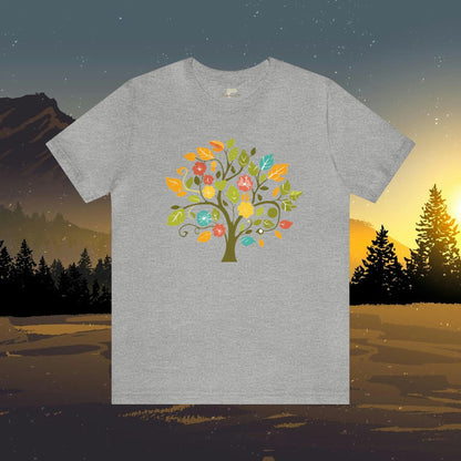 Tree with Wildflowers Folk Art Design Unisex Tee | Embrace Playful Style Branch and Stick