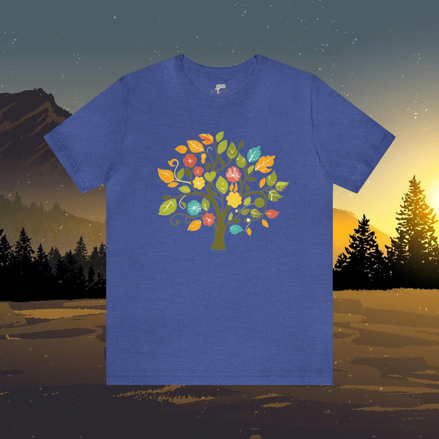 Tree with Wildflowers Folk Art Design Unisex Tee | Embrace Playful Style Branch and Stick