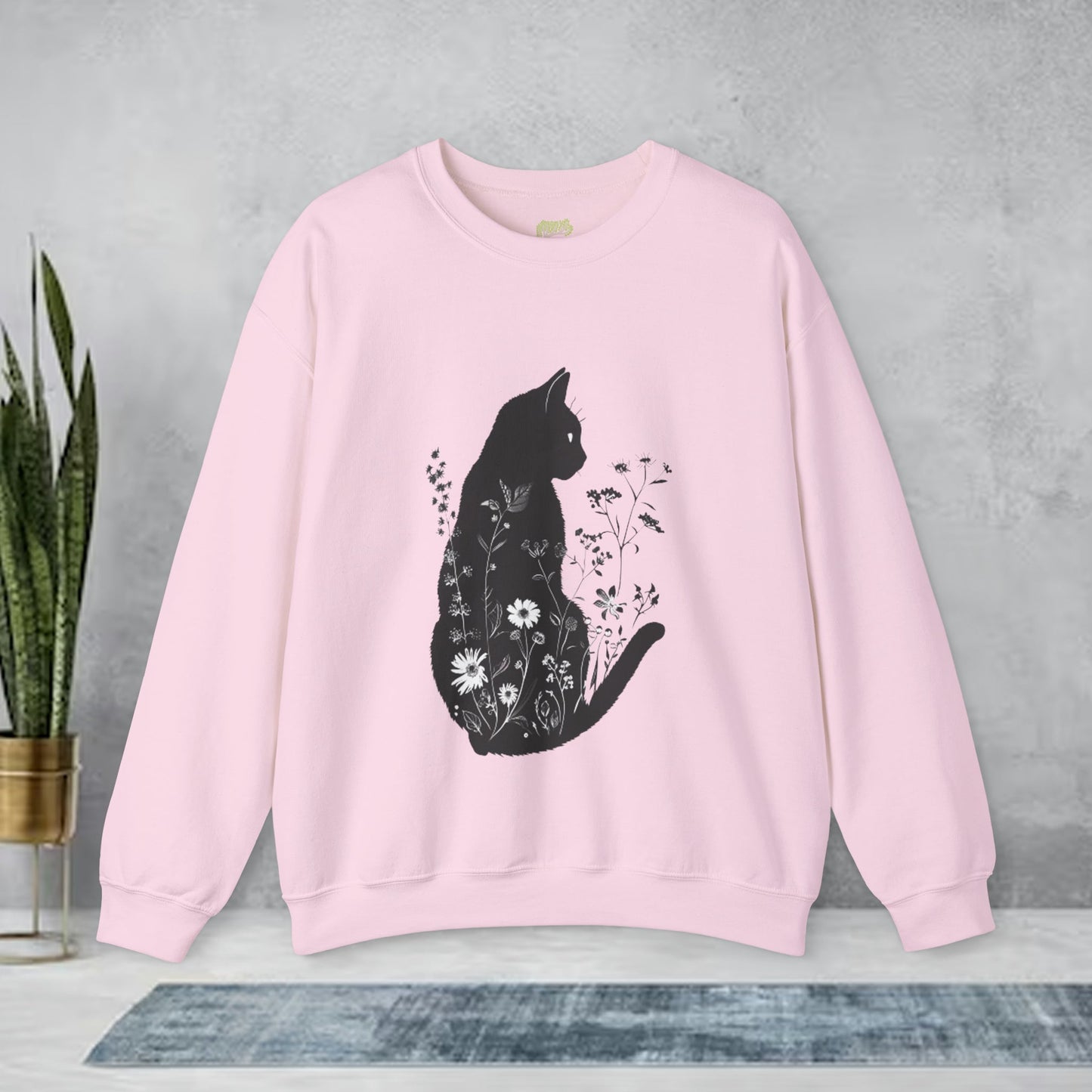 Unique Wildflower Cat Design Crewneck Sweatshirt | Branch and Stick Branch and Stick