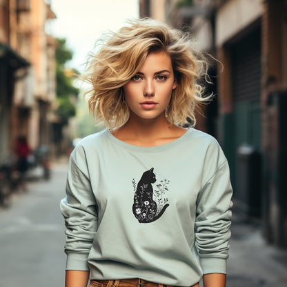 Unique Wildflower Cat Design Crewneck Sweatshirt | Branch and Stick Branch and Stick