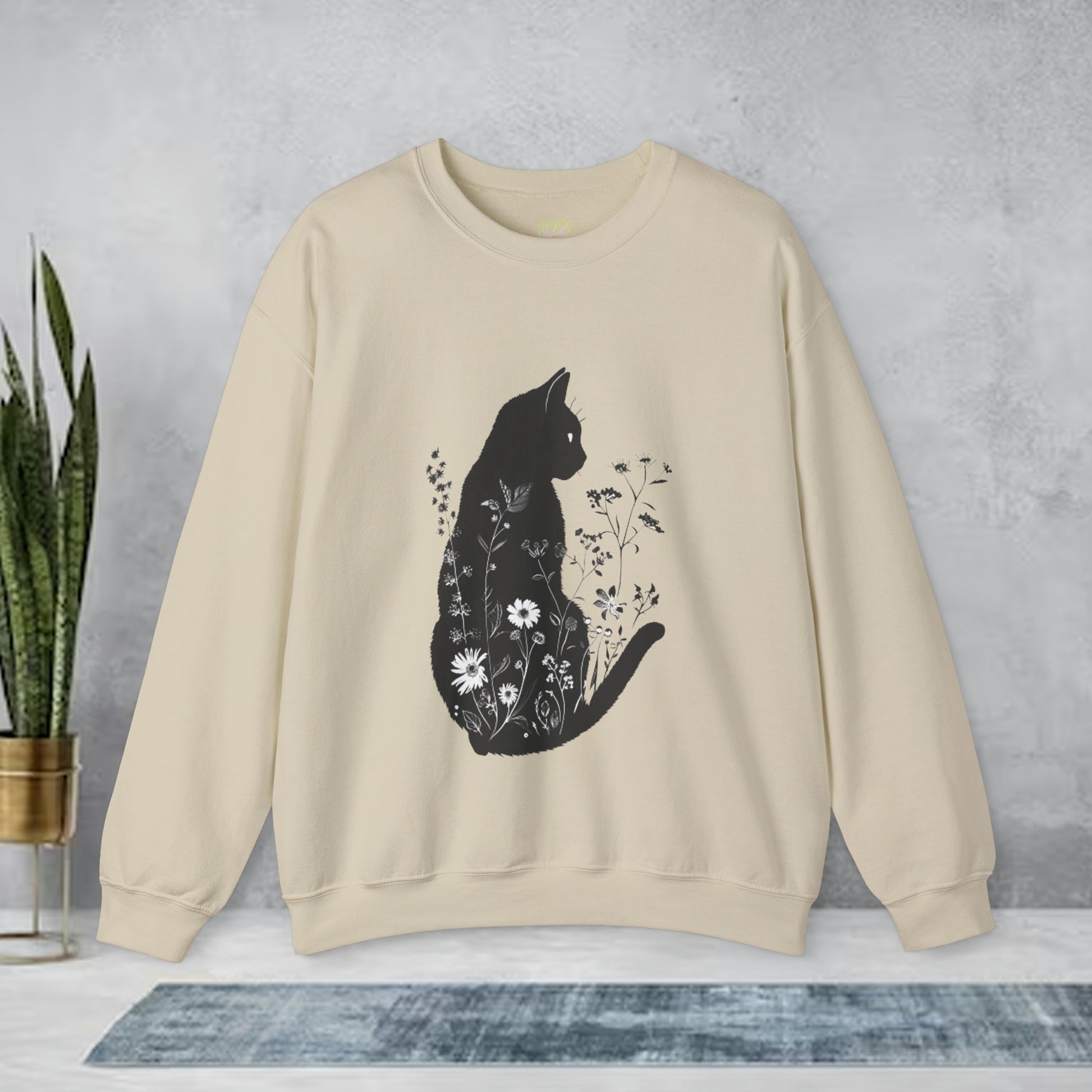 Unique Wildflower Cat Design Crewneck Sweatshirt | Branch and Stick Branch and Stick