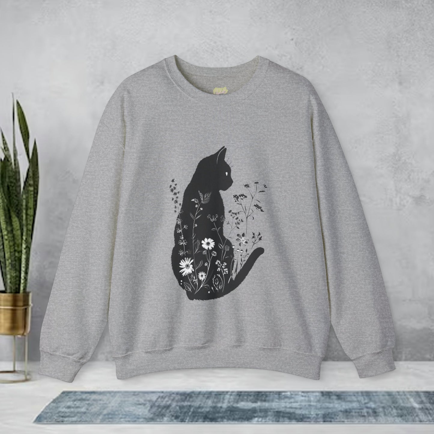 Unique Wildflower Cat Design Crewneck Sweatshirt | Branch and Stick Branch and Stick