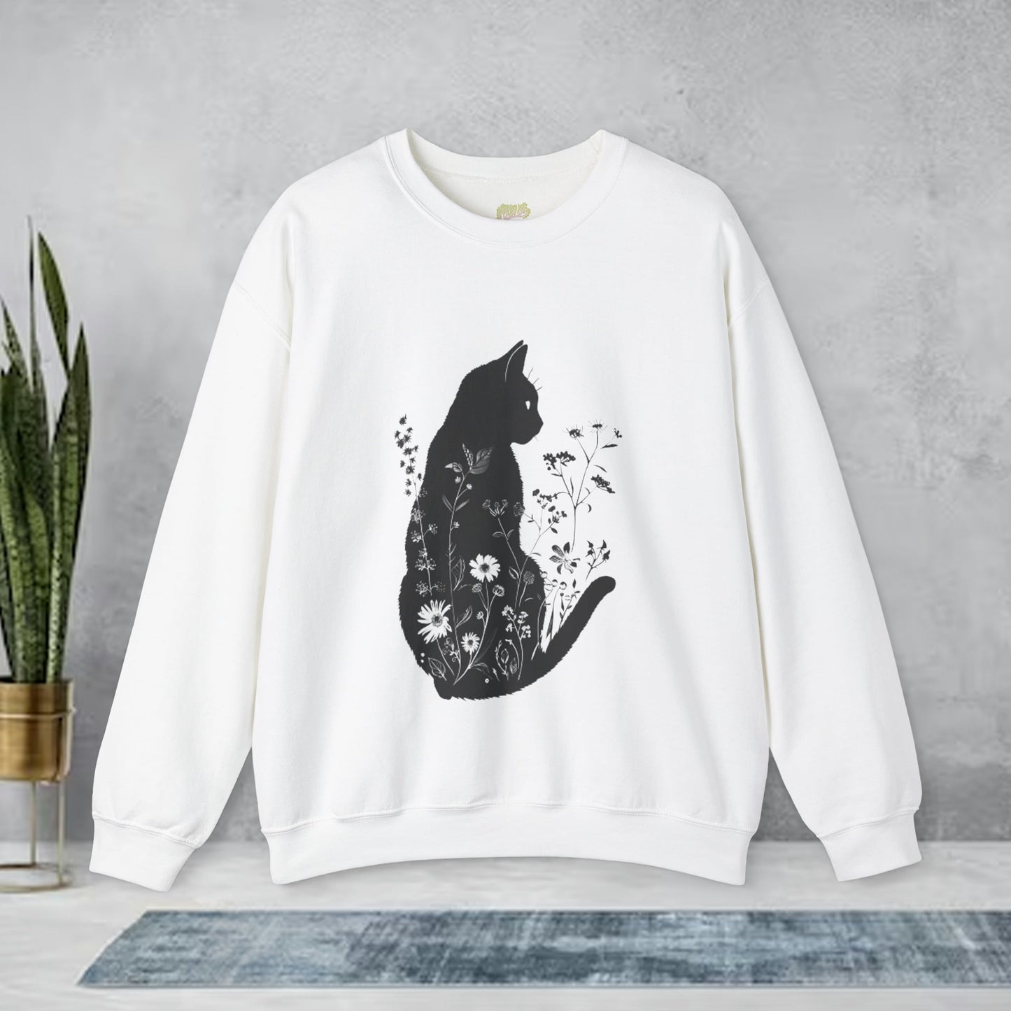 Unique Wildflower Cat Design Crewneck Sweatshirt | Branch and Stick Branch and Stick