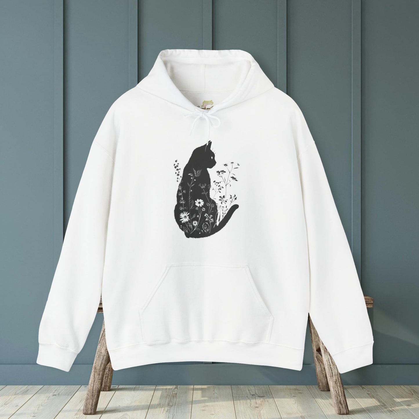 Unique Wildflower Cat Design Hooded Sweatshirt | Branch and Stick Branch and Stick