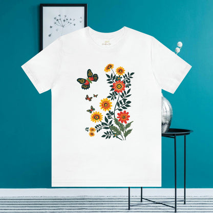 Vibrant Butterfly and Wildflowers T-Shirt | Minimalistic Elegance - Branch and Stick Branch and Stick