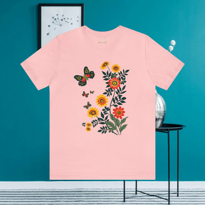 Vibrant Butterfly and Wildflowers T-Shirt | Minimalistic Elegance - Branch and Stick Branch and Stick