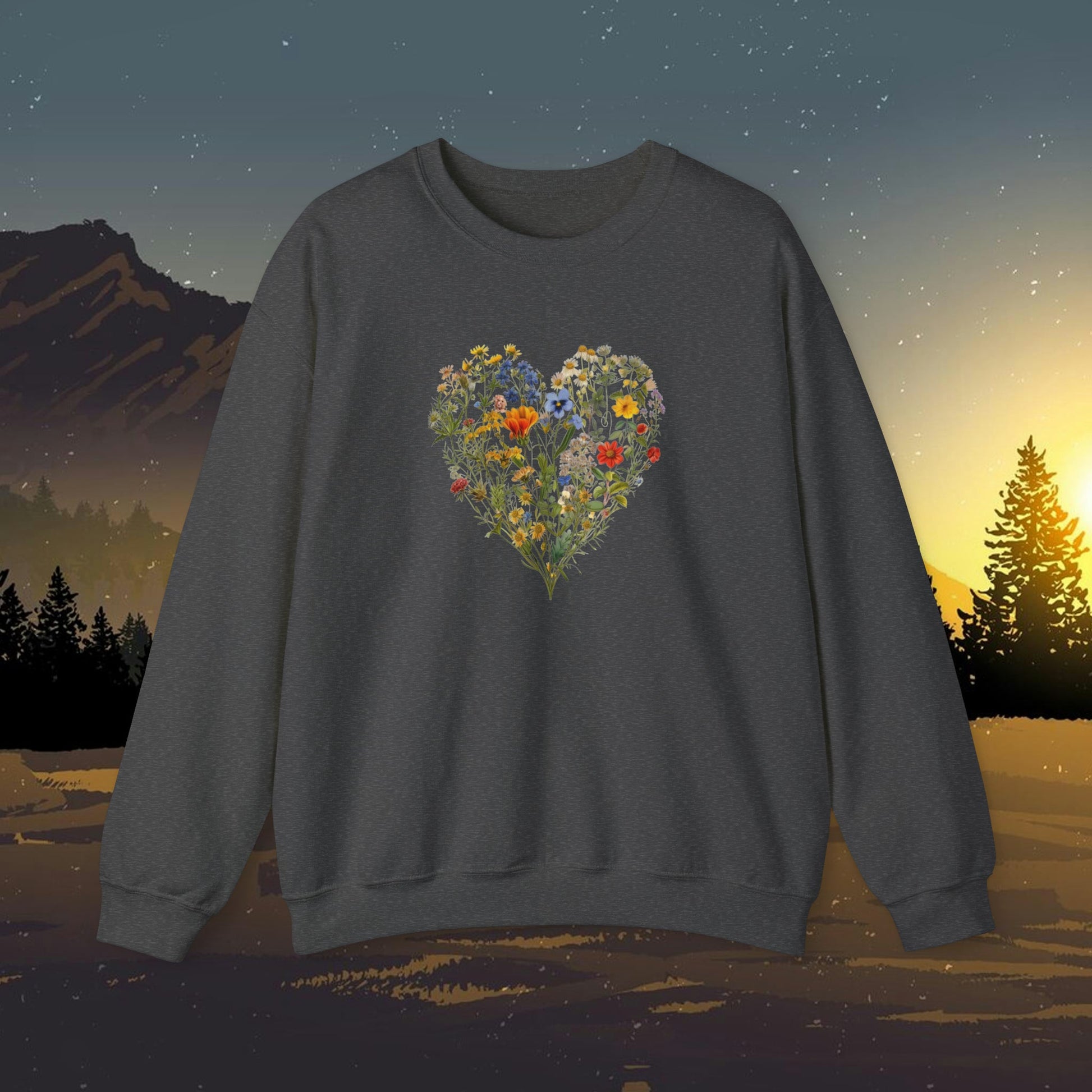 Wild Flowers in Heart Pattern Crewneck Sweatshirt | Branch and Stick Branch and Stick