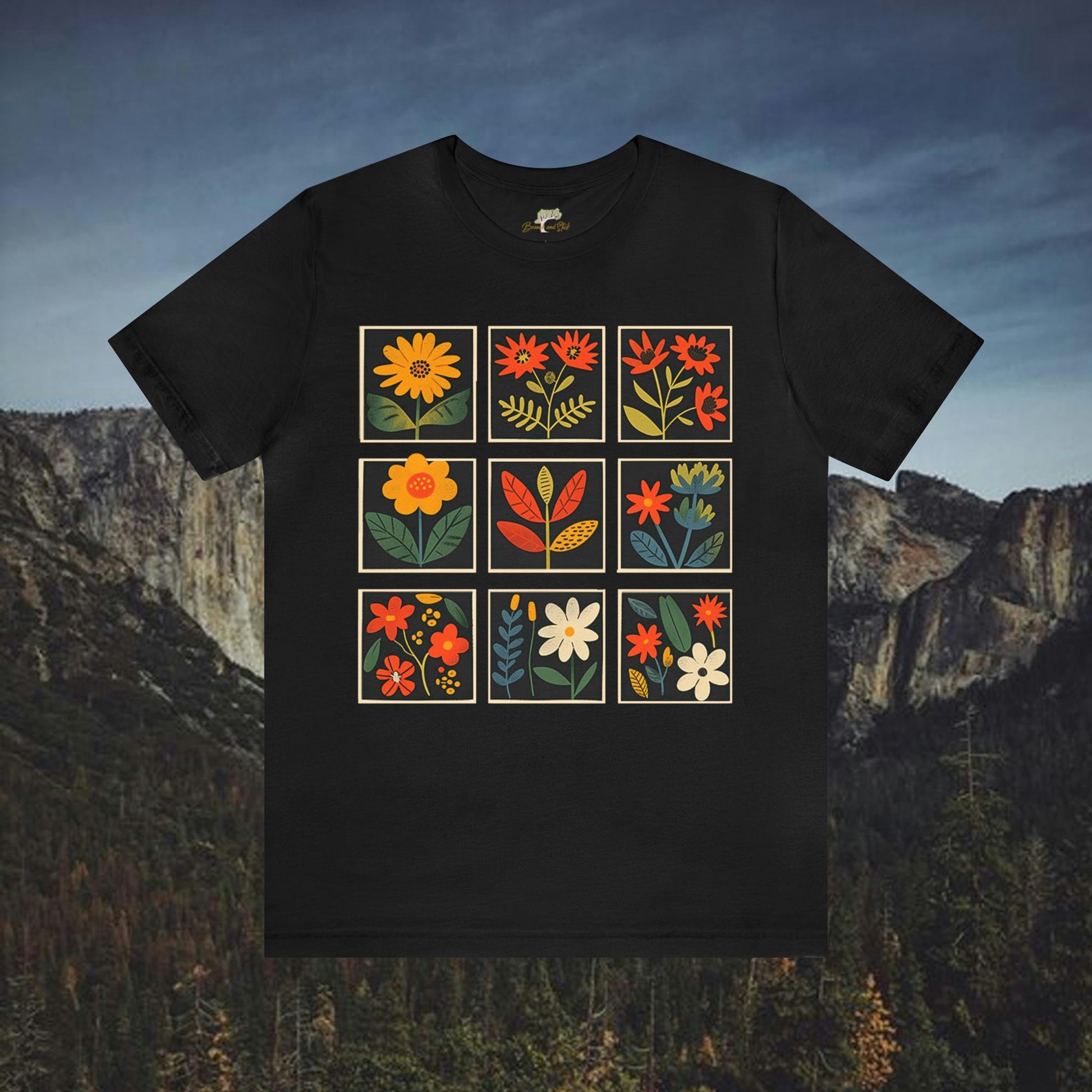 Wildflower Folk Art Design Unisex T-Shirt | Nature-Inspired Apparel - Branch and Stick Branch and Stick