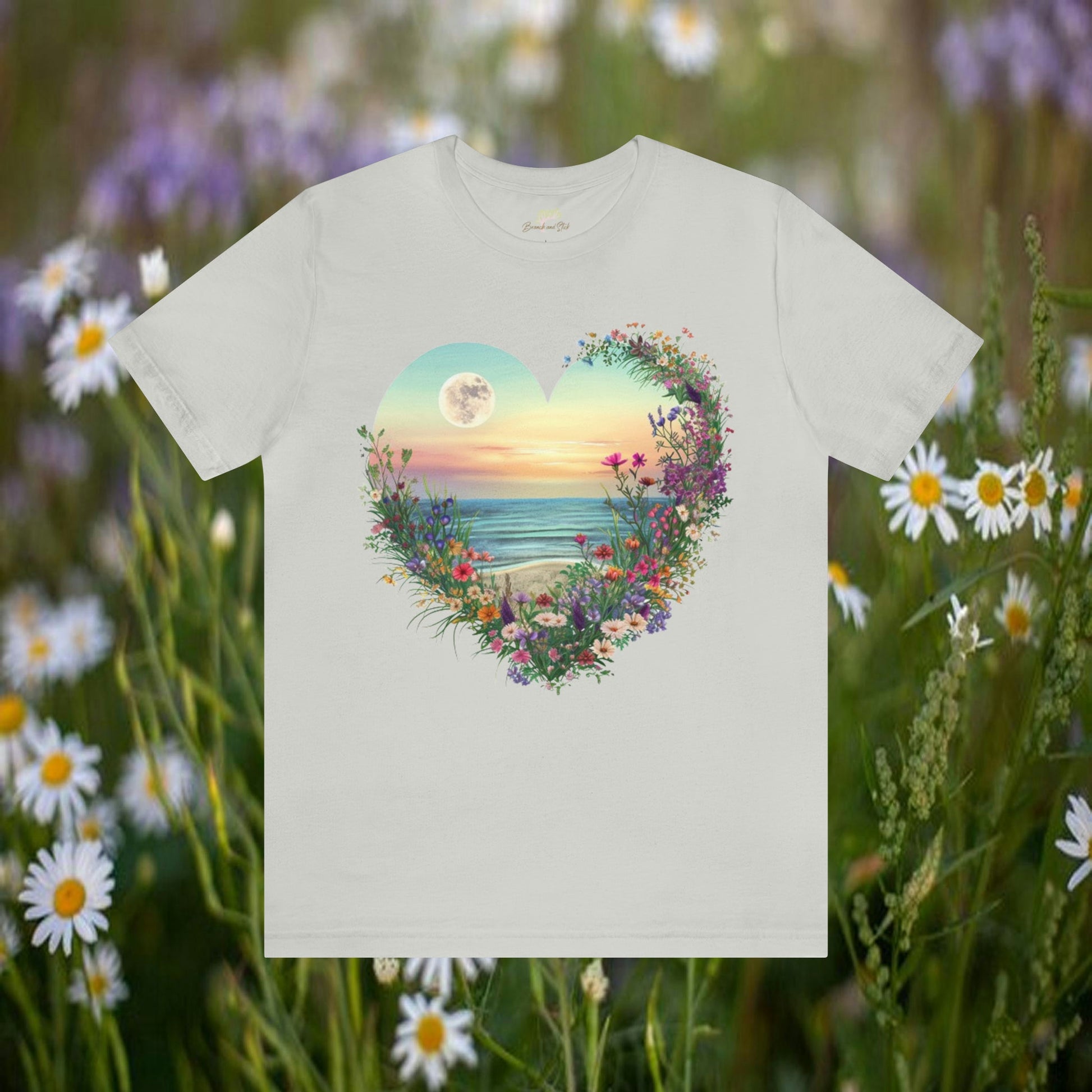 Wildflower Heart Sunset Beach Unisex Tee | Branch and Stick Branch and Stick