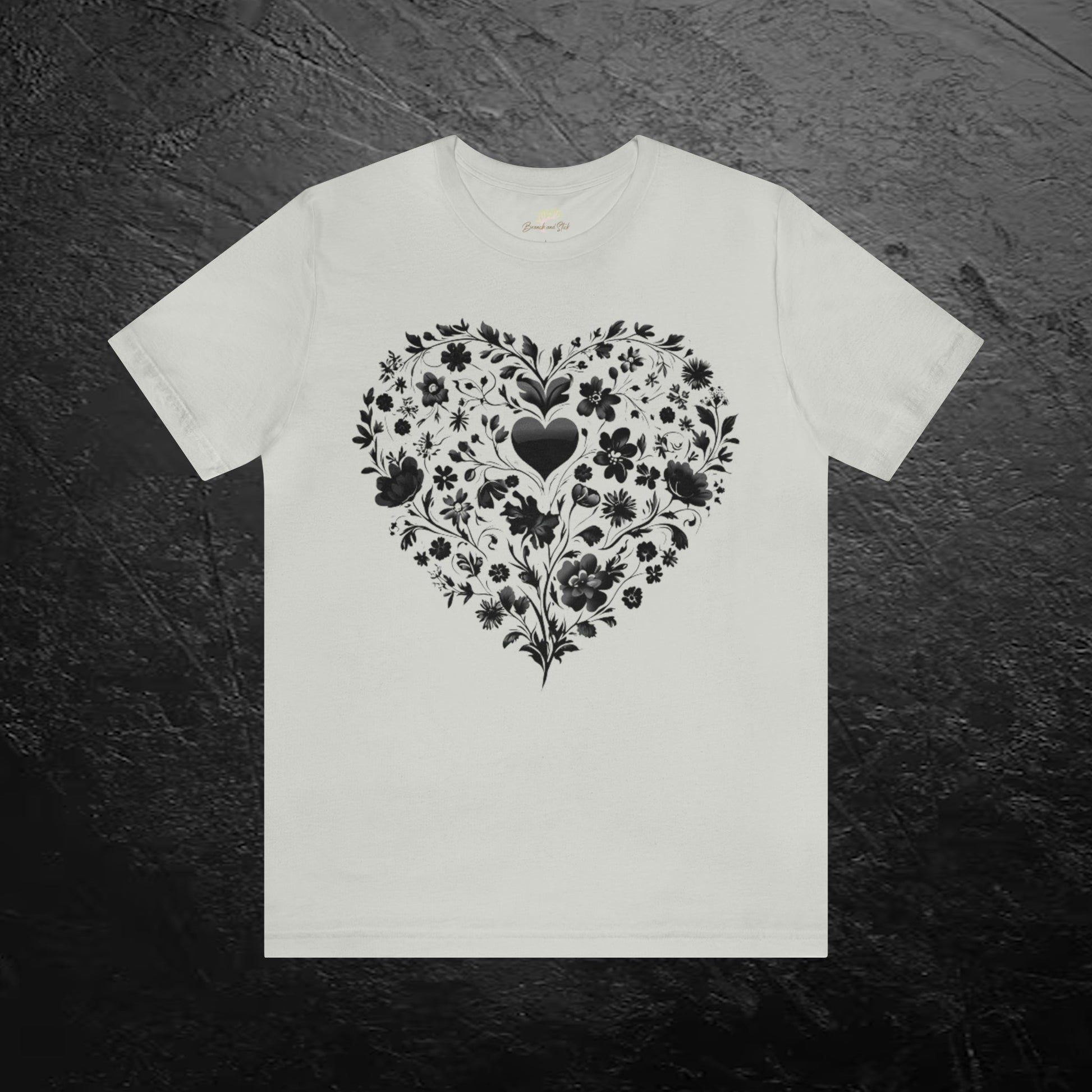 Wildflower Heart Unisex T-Shirt | Expressive Black Design - Branch and Stick Branch and Stick