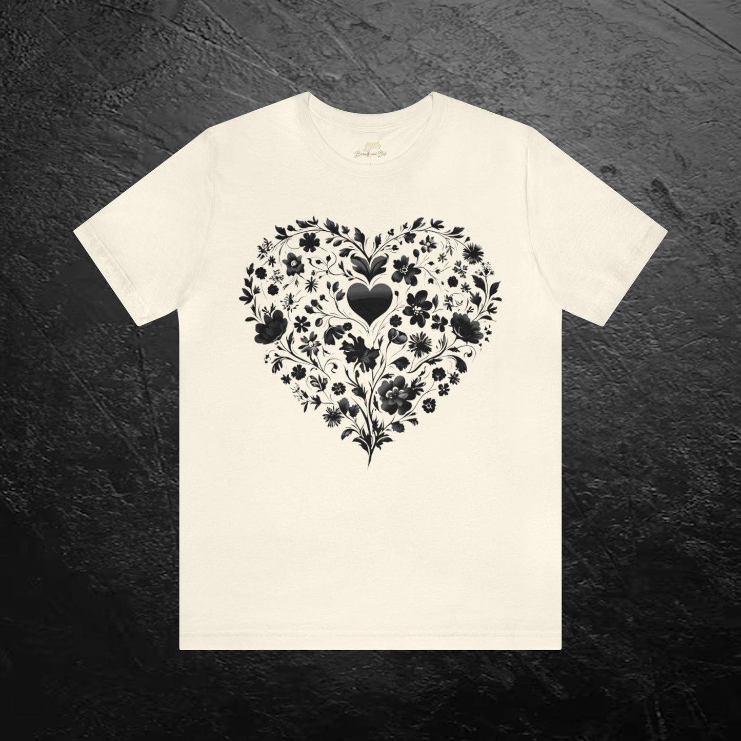 Wildflower Heart Unisex T-Shirt | Expressive Black Design - Branch and Stick Branch and Stick