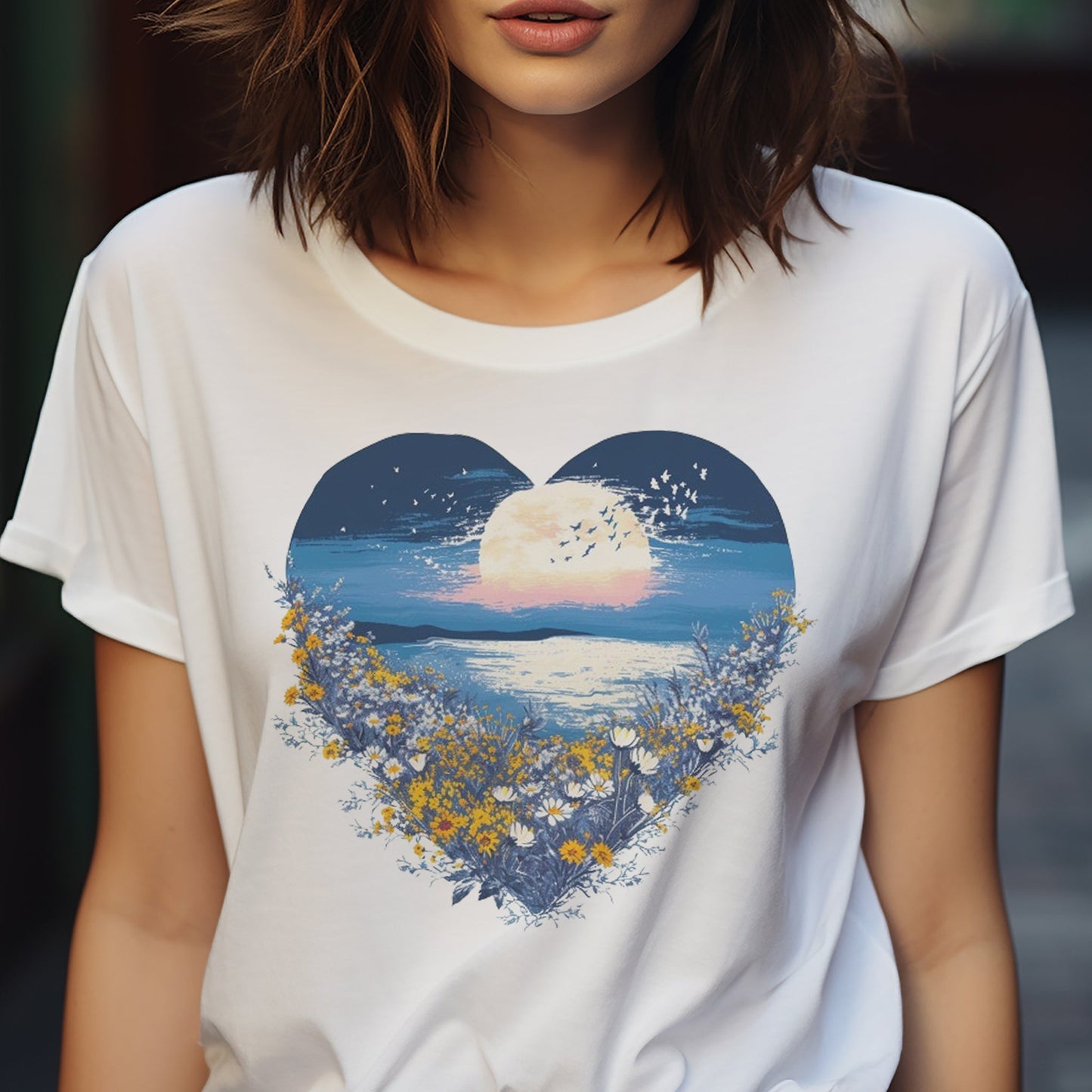 Wildflowers Heart Pattern Unisex Te-Shirt and Ocean / Moon | Branch and Stick Branch and Stick