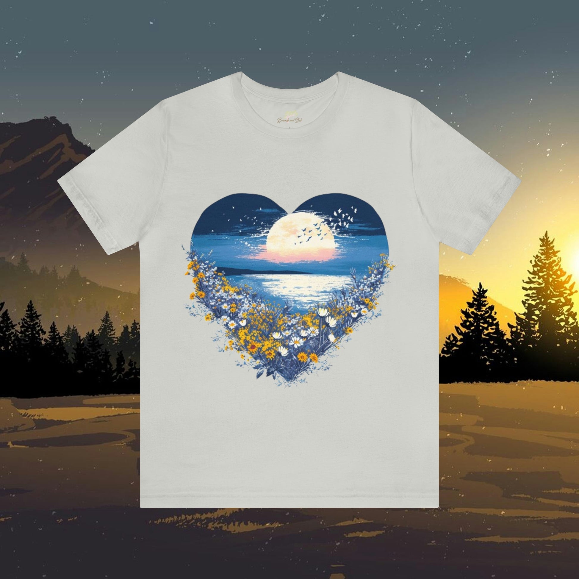 Wildflowers Heart Pattern Unisex Te-Shirt and Ocean / Moon | Branch and Stick Branch and Stick