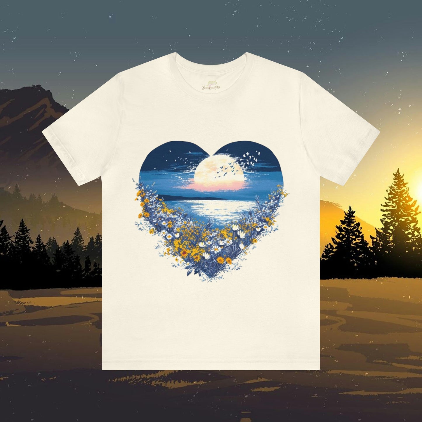 Wildflowers Heart Pattern Unisex Te-Shirt and Ocean / Moon | Branch and Stick Branch and Stick