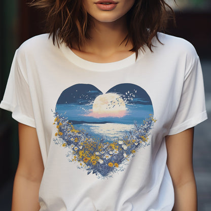 Wildflowers Heart Pattern Unisex Te-Shirt and Ocean / Moon | Branch and Stick Branch and Stick