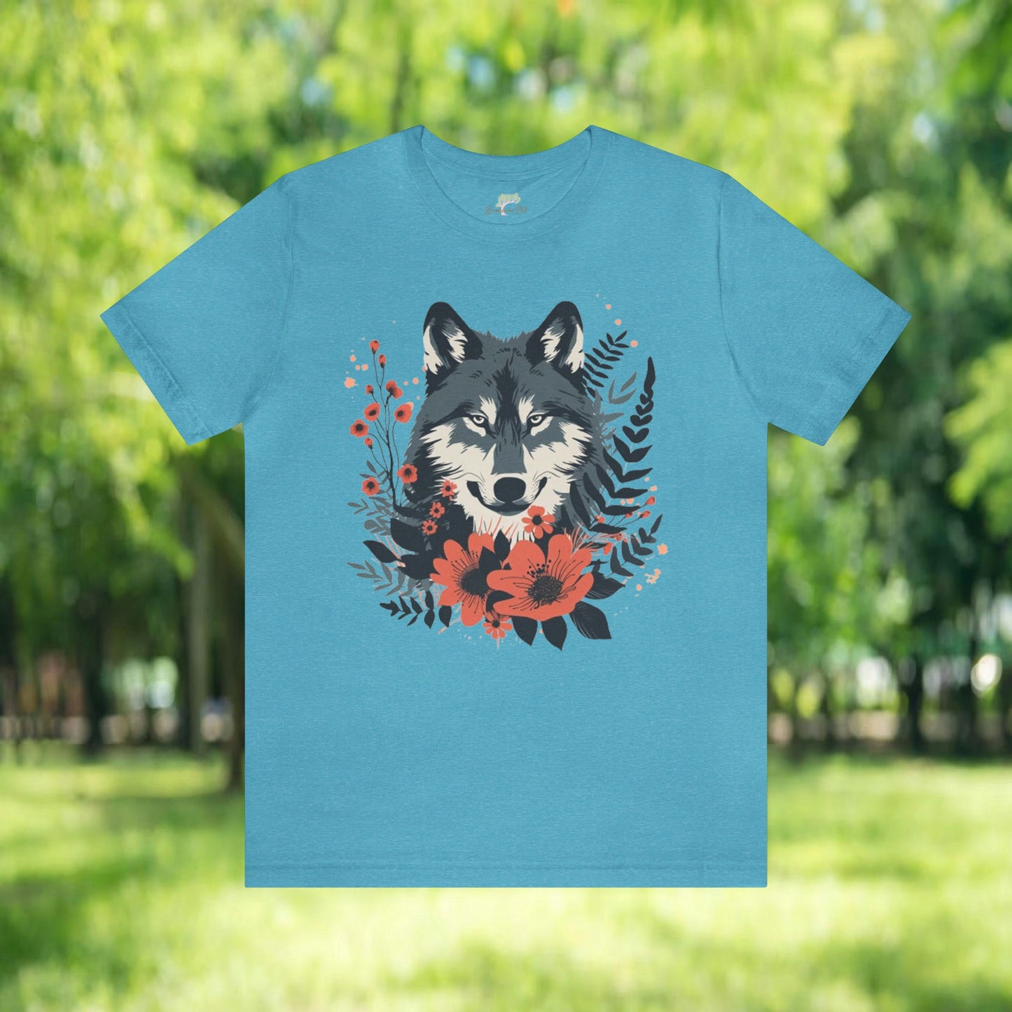 Wolf with Wildflower Animal Design Unisex Tee | Embrace Your Playful Nature Branch and Stick